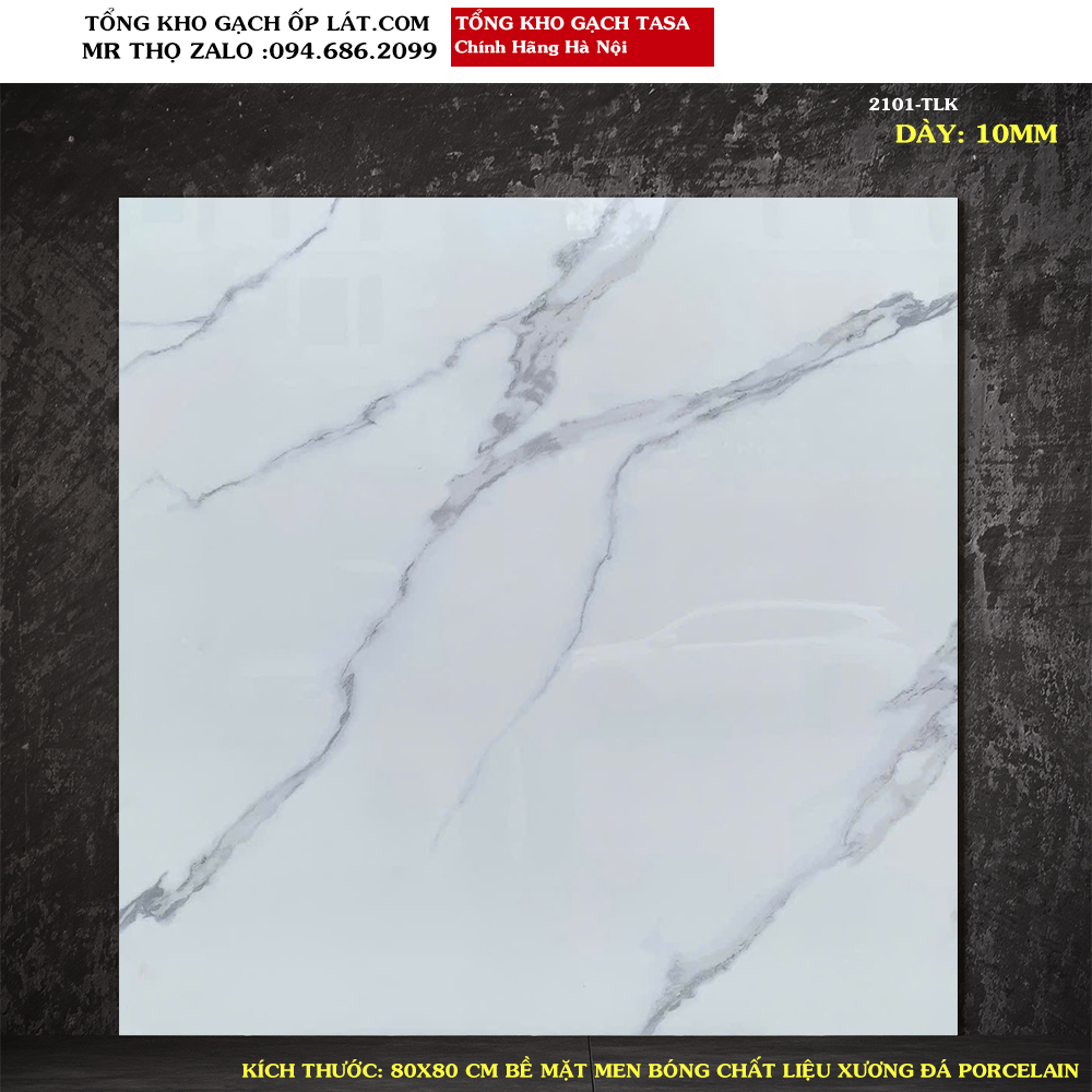 Gạch lát nền trắng vân khói 80x80 Tasa 2101 Loại A1